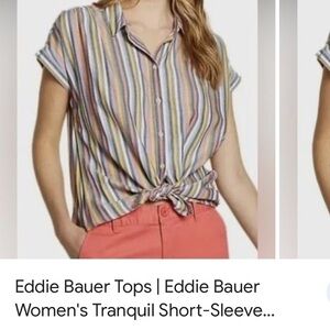 Eddie Bauer 2XL Teanwuil Striped button down front tie shirt